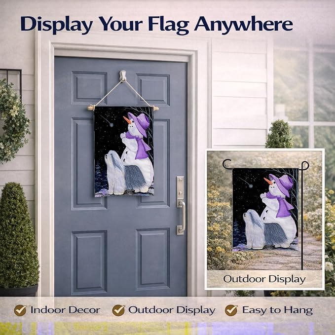 Caroline's Treasures SS8947GF Snowman with Bearded Collie Garden Flag Mailbox Flag Decorative Yard Flag Banner Outside Patio Artwork Yard Flower Beds, Garden Size, Multicolor