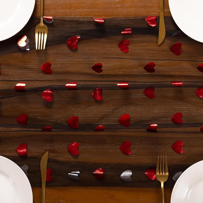 Socomi Valentine's Day Red Heart Table Runner Gauze Sheer Romantic Sequin 10FT Glitter Metallic Foil Dining Wedding Birthday Party Baby Shower Holiday Centerpiece Table Decor Black
