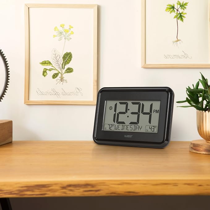 La Crosse Technology 513-1412 Black Digital Wall Clock with Indoor & Outdoor Temperature