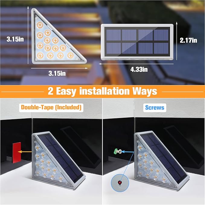 VOLISUN Outdoor Stair Lights 12 Pack, Solar Step Lights Waterproof IP67,80 Lumen, Led Step Light Outdoor for Garden Backyard Stair, Front Door,Porch and Deck(Warm White)