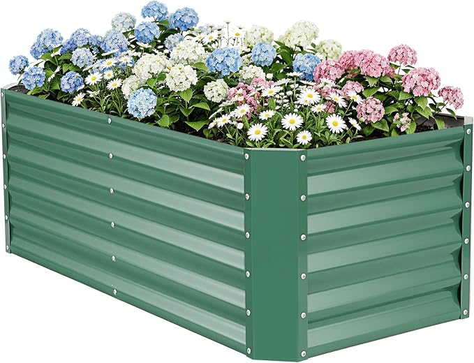 4×2×1.4ft Galvanized Raised Garden Bed Kit, Metal Planter Boxes Outdoor, High Raised Beds for Vegetables, Fruits, and Flowers - LotusGreen
