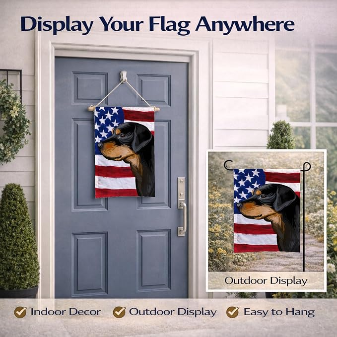 Caroline's Treasures CK6714GF Smaland Hound Dog American Flag Garden Flag Mailbox Flag Decorative Yard Flag Banner Outside Patio Artwork Yard Flower Beds, Garden Size, Multicolor