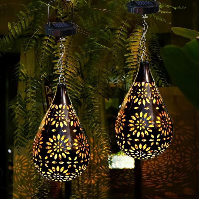 Solar Hanging Light, Decorative Garden Boho Light, Outdoor Solar Water Drop Light for Patio Lawn Fence