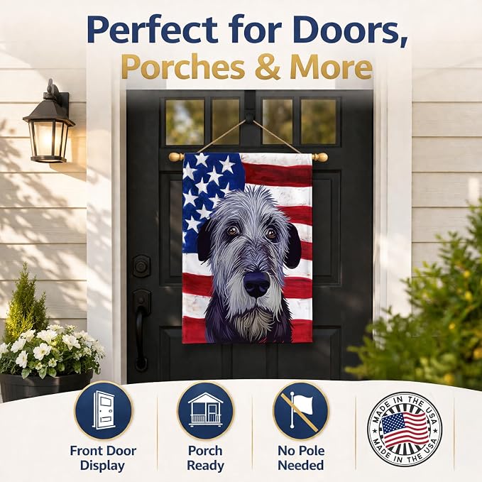 Caroline's Treasures CK6573CHF Irish Wolfhound American Flag House Flag Large Porch Sleeve Pole Decorative Outside Yard Banner Artwork Wall Hanging, Polyester, House Size, Multicolor