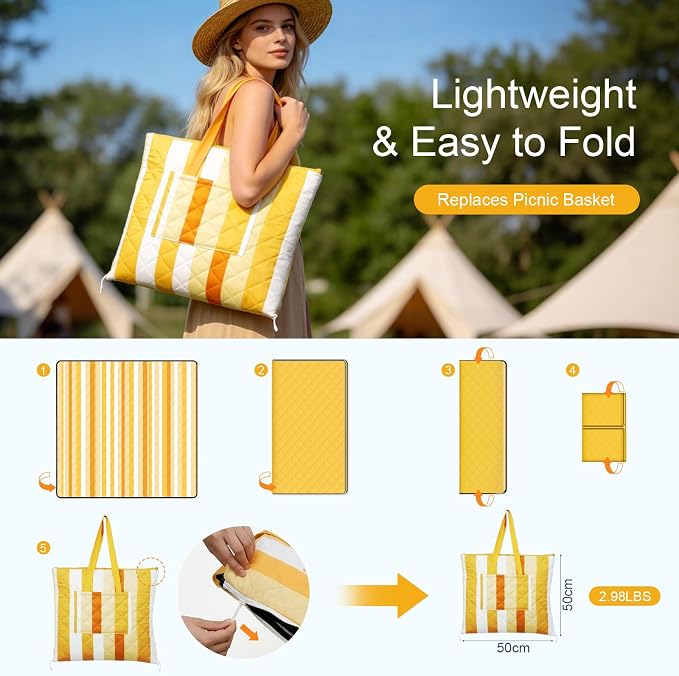 2 in 1 Tote Picnic Blanket Waterproof Outdoor Camping Mat,Large Capacity Beach Blanket 80''x80'' 7 Layers Easy to Foldable and Carry.