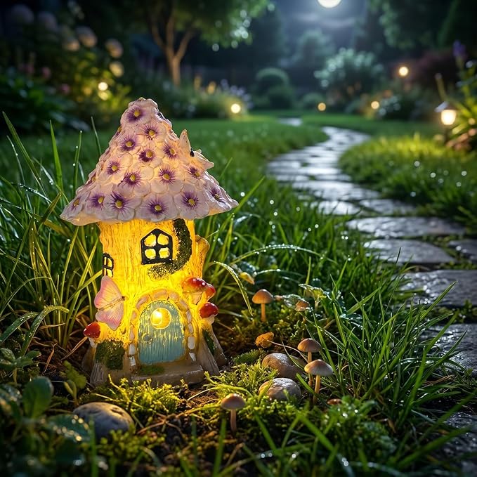 Fairy Garden House Figurine, Mushroom House Garden Statue for Creating Miniature Landscapes, for Patio, Courtyard, and Balconies, Ideal for Outdoor and Garden Decor, or Birthday Gift for Mom and Women