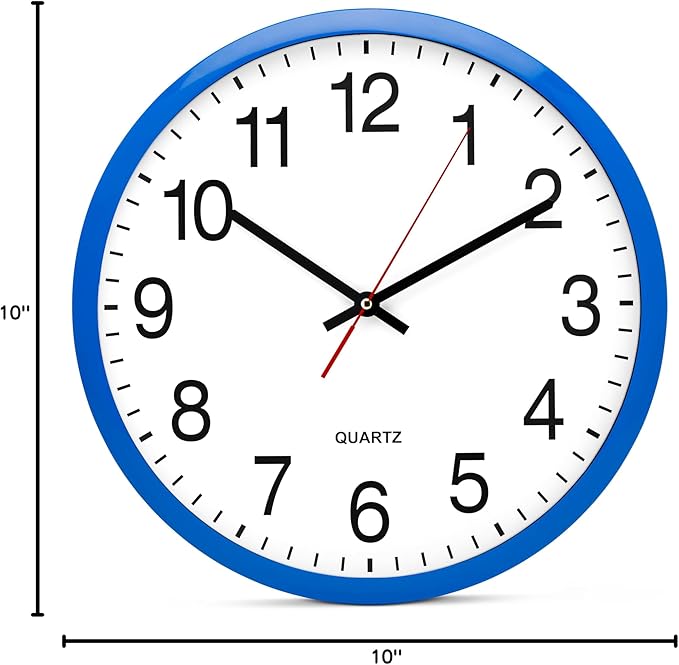 Bernhard Products Blue Wall Clock, Silent Non Ticking - 16 Inch Extra Large Quality Quartz Battery Operated Round Easy to Read Home/Office/Business/Kitchen/Classroom/School Clocks