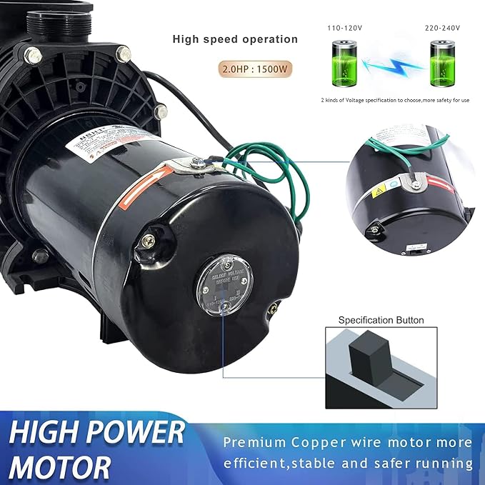 2 HP Above/In Ground Pool Pump | Dual Voltage 110V/230V Self-Priming Motor UL Certified Safety 6800 GPH High Flow With Strainer Basket