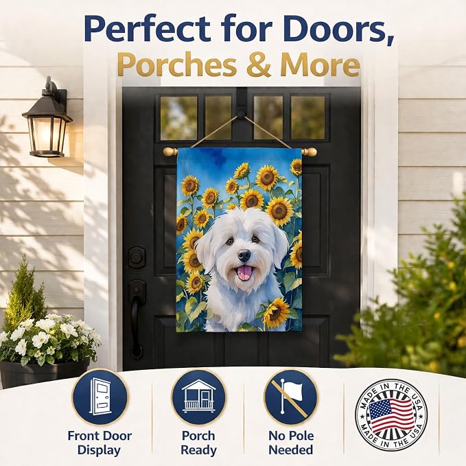 Caroline's Treasures DAC6063CHF Coton de Tulear in Sunflowers House Flag Large Porch Sleeve Pole Decorative Outside Yard Banner Artwork Wall Hanging, Polyester, House Size, Multicolor