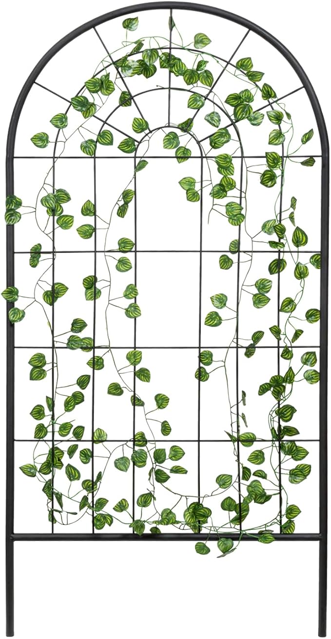 MyGift 4 Foot Arch Garden Trellis, Outdoor Trellis for Climbing Plants and Vines, Black Metal Hanging Support Frame for Fruits and Vegetables
