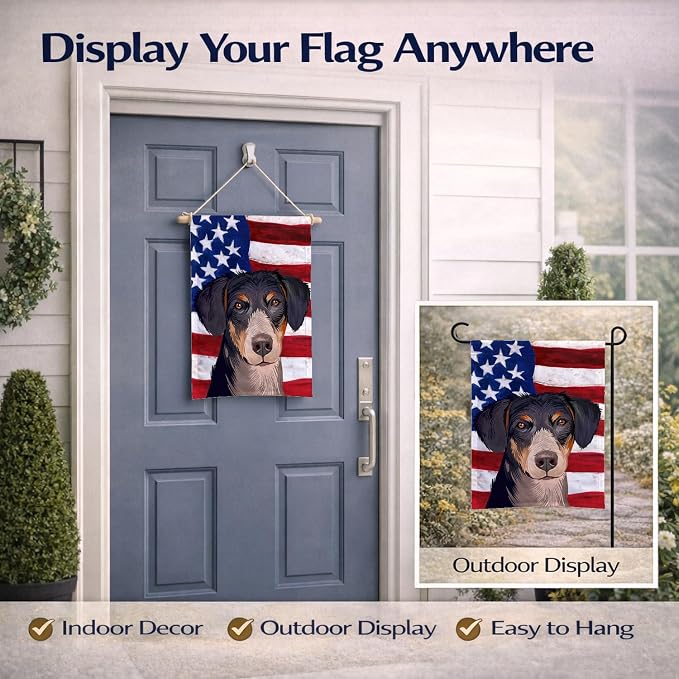 Caroline's Treasures CK6520GF Eurohound Dog American Flag Garden Flag Mailbox Flag Decorative Yard Flag Banner Outside Patio Artwork Yard Flower Beds, Garden Size, Multicolor
