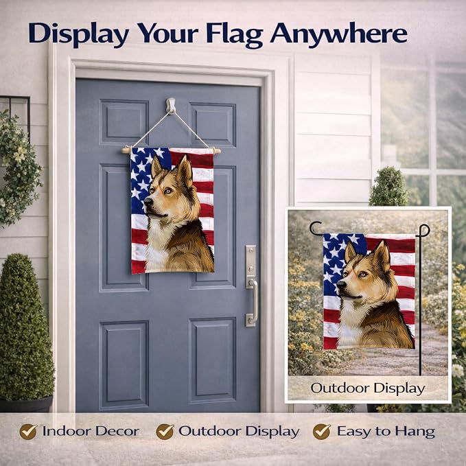 Caroline's Treasures CK6509GF East Siberian Laika Dog American Flag Garden Flag Mailbox Flag Decorative Yard Flag Banner Outside Patio Artwork Yard Flower Beds, Garden Size, Multicolor