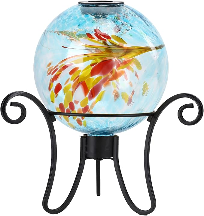 Solar Gazing Ball, 10" Glass Reflective Garden Globe for Outdoor Lawn Decor | Gazing Ball, Glass Solar Orb Gazing Ball Ornament for Garden Yard Home Table Outdoor Decoration, Blue
