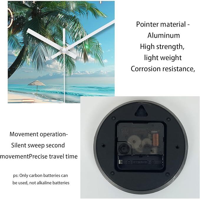 XFM Tropical Beach Wall Clock 12 Inch Silent Blue Coastal | Non-Ticking Battery Operated Modern Glass Palm Tree Round Decorative for Living Room Kitchen Bedroom Office