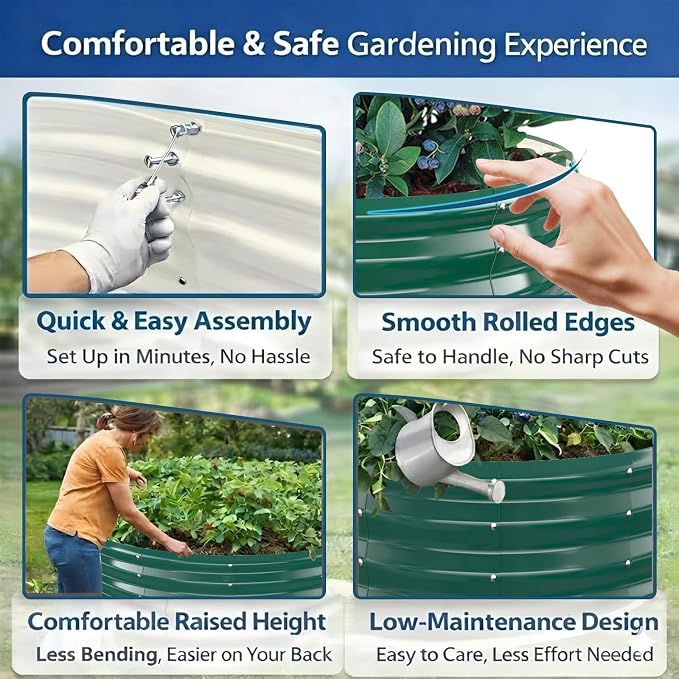 3FT Round Raised Garden Bed, Thickened Galvanized Metal Planter Box for Vegetables, Flowers & Herbs, Rust-Resistant Outdoor Gardening Bed with Modern Green Finish & Easy DIY Assembly