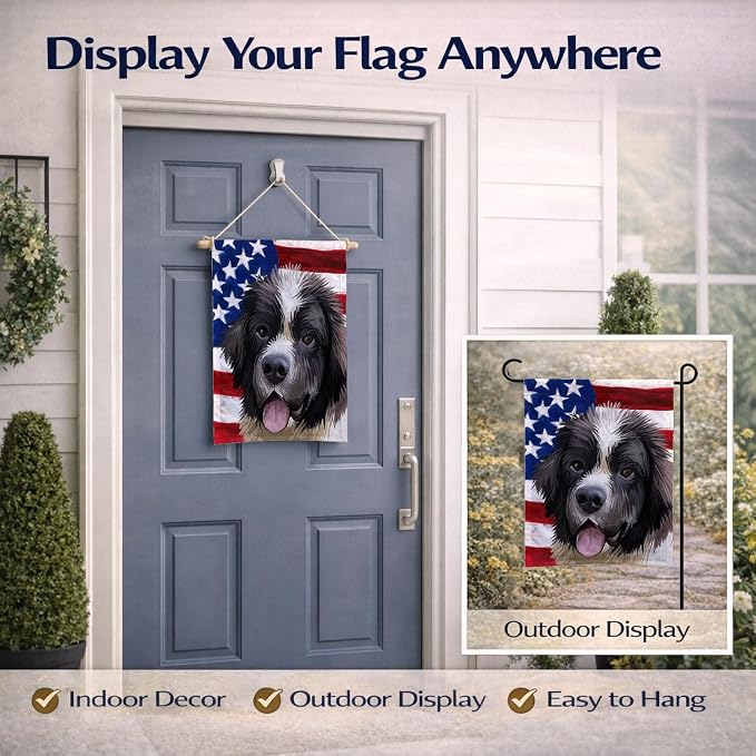 Caroline's Treasures CK6604GF Landseer American Flag Garden Flag Mailbox Flag Decorative Yard Flag Banner Outside Patio Artwork Yard Flower Beds, Garden Size, Multicolor