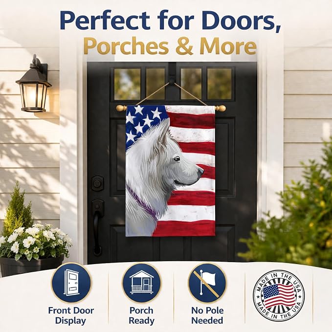 Caroline's Treasures CK6668CHF Pungsan Poongsan Dog American Flag House Flag Large Porch Sleeve Pole Decorative Outside Yard Banner Artwork Wall Hanging, Polyester, House Size, Multicolor