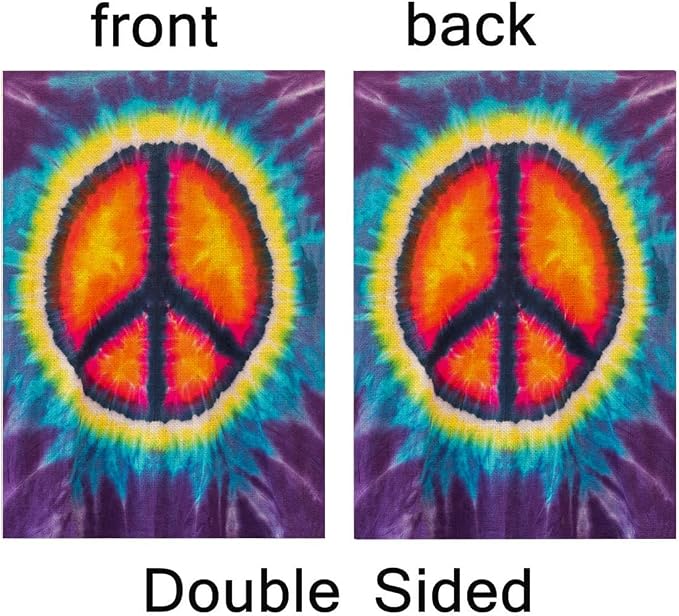 EMMTEEY World Peace Garden Flag Double Sided Burlap Decor 28X40 Inch Tie Dye Garden Flag Decorative Large Yard Flags for Outside