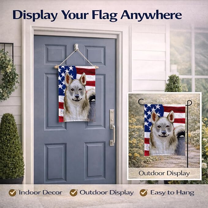 Caroline's Treasures CK6731GF Swedish Vallhund Dog American Flag Garden Flag Mailbox Flag Decorative Yard Flag Banner Outside Patio Artwork Yard Flower Beds, Garden Size, Multicolor