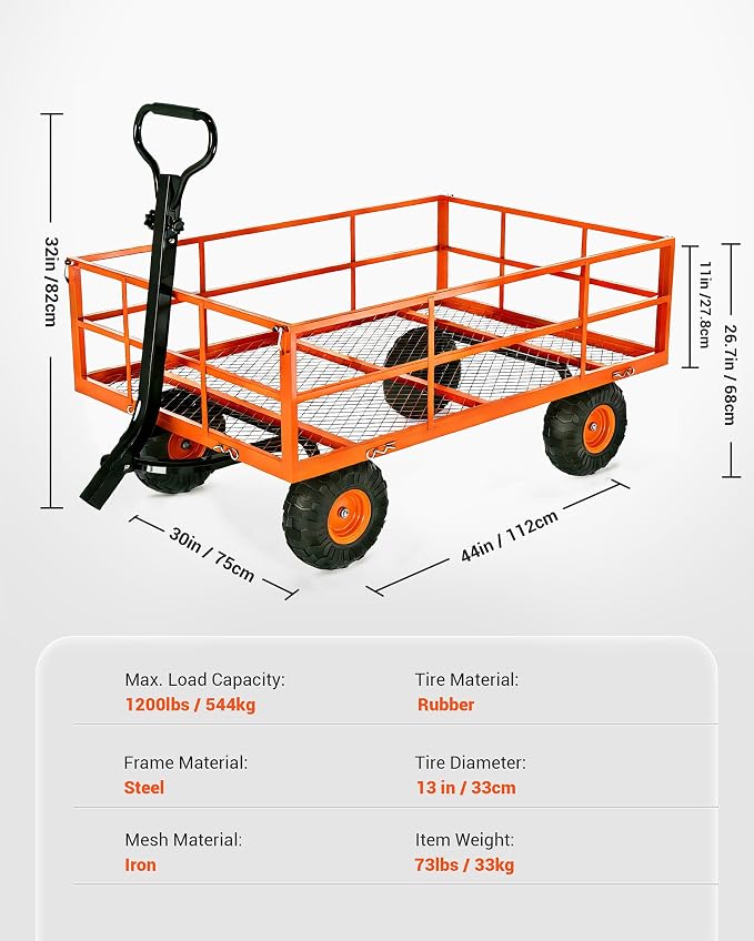 GarveeLife Heavy Duty Steel Garden Cart 1200 LBS Capacity 3 in 1 Pullable Garden Wagon with 13 in Wheels for Gardening Soil, Tools, and Plant Transport