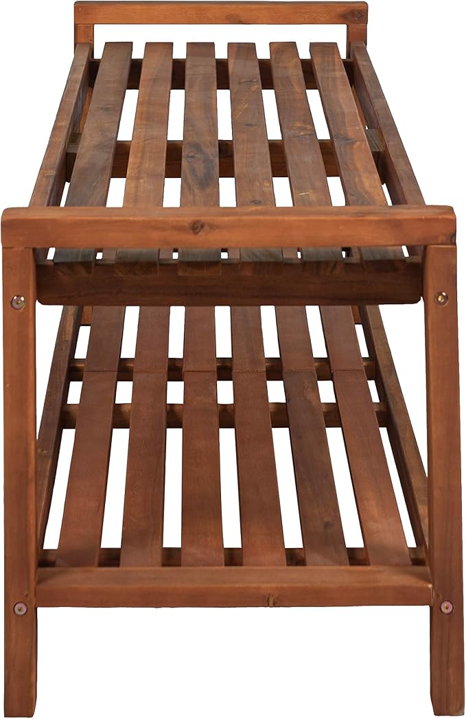 JONATHAN Y Blane 51" Solid Acacia Wood Backless Outdoor Bench with Shoe Storage Shelf, Minimalist Slatted Entryway and Patio Seating, Heavy-Duty 600 lbs Capacity, Teak Finish BNH102A
