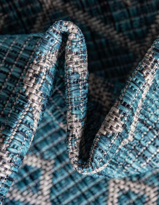 Unique Loom Outdoor Trellis Collection Area Rug - Tribal Trellis (5' 3" x 7' 1" Rectangle Teal/Ivory)