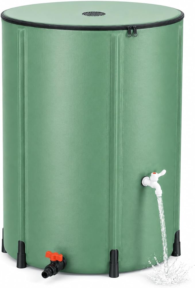 132 Gallon Collapsible Rain Barrel, Rain Water Collection Barrel System Kit, Collapsible Water Tank with 2 Spigots and Overflow Kit, Portable Rain Water Catcher for Garden, Green