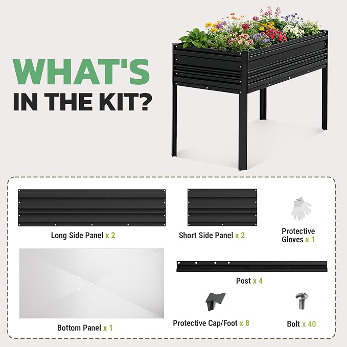 WORKPRO 48x24x32in Outdoor Galvanized Raised Garden Bed with Legs, 600LB Elevated Planter Box for Vegetable, Flowers, Herbs, Black