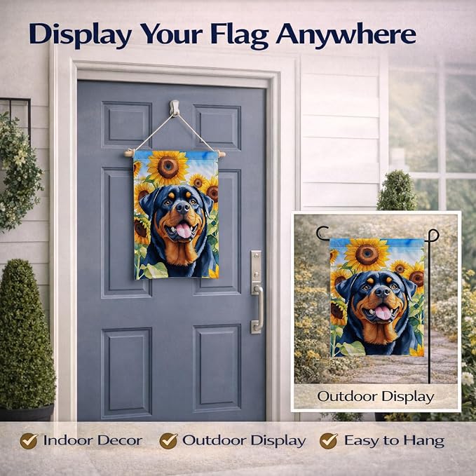 Caroline's Treasures DAC6150GF Rottweiler in Sunflowers Garden Flag Mailbox Flag Decorative Yard Flag Banner Outside Patio Artwork Yard Flower Beds, Garden Size, Multicolor