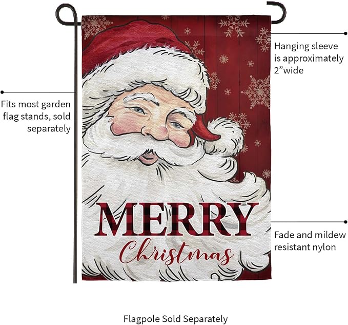 Evergreen Flag Cheerful Santa Applique Garden Flag | 12x18 Inches Double Sided Christmas Garden Flag for Outside | Weather and Fade Resistant | Outdoor Flag Décor for Home, Yards and Gardens