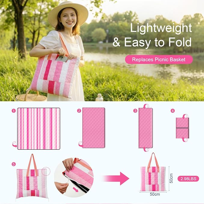 2 in 1 Tote Picnic Blanket Waterproof Outdoor Camping Mat,Large Capacity Beach Blanket 80''x80'' 7 Layers Easy to Foldable and Carry.