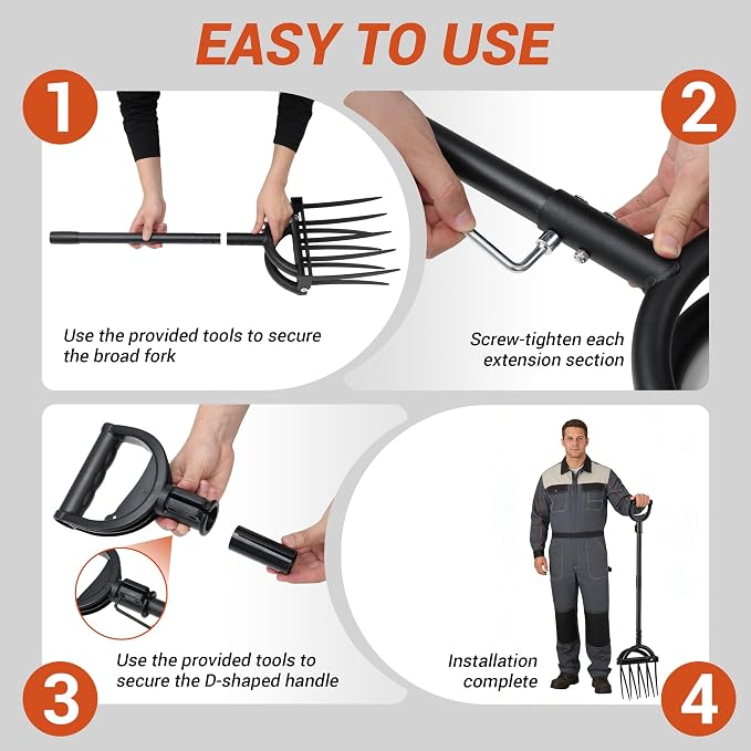 Broad Fork Garden Tool, Heavy Duty 5+4 Sharp Tines BroadFork Hand Tiller Garden Pitchfork with Ergonomic Handles for Spading Digging Fork Gardening Cultivating Composting and Loosening
