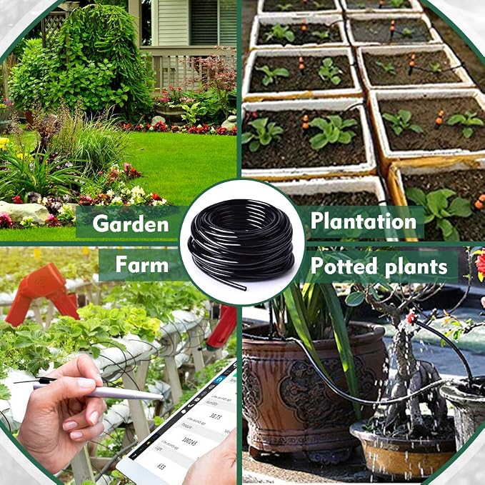 Bonviee 400ft 1/4 inch Drip Irrigation Tubing – Flexible, Durable Hose, Compatible with 1/4" Barbed Tee, Micro-Emitters & Misters, Perfect for New Home Garden System
