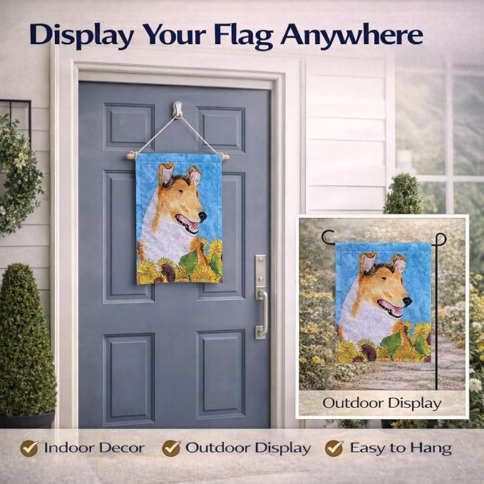 Caroline's Treasures SS4239GF Collie Smooth in Summer Flowers Garden Flag Mailbox Flag Decorative Yard Flag Banner Outside Patio Artwork Yard Flower Beds, Garden Size, Multicolor