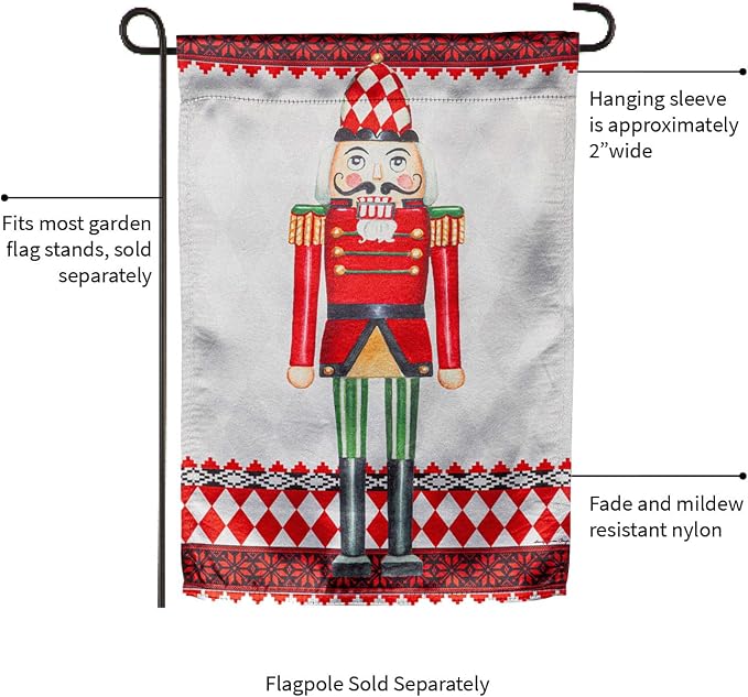 Evergreen Flag Christmas Nutcracker Lustre Garden Flag 12x18 Inches Double Sided | Christmas Garden Flag for Outside | Weather and Fade Resistant | Outdoor Flag For Yards and Gardens