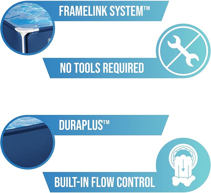 Bestway 9ft x 6.7ft x 26in Steel Pro Above Ground Pool, Metal Frame | Rectangular Frame Swimming Pool, Puncture-Rust Resistant Garden Pool, Easy Assemble