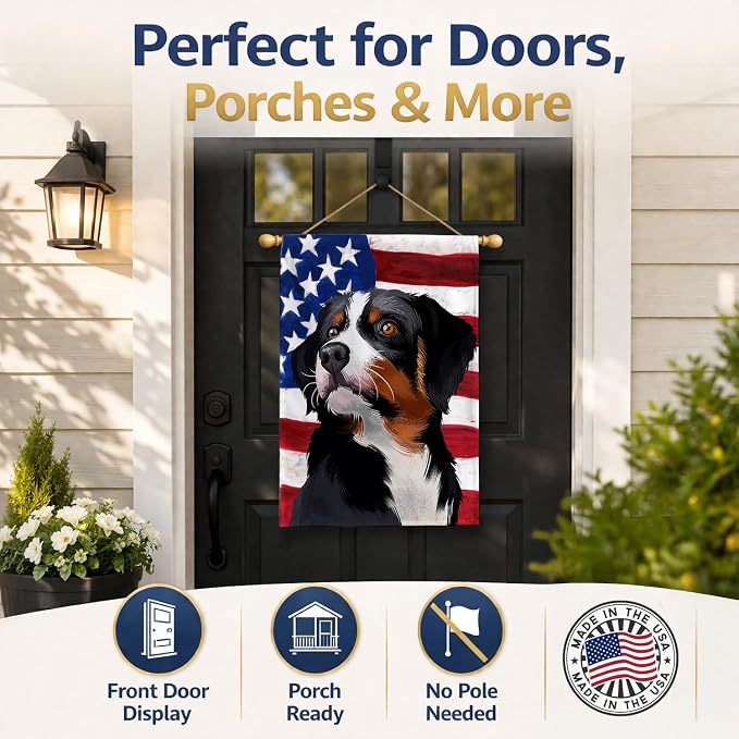 Caroline's Treasures CK6405CHF Appenzeller Sennenhund American Flag House Flag Large Porch Sleeve Pole Decorative Outside Yard Banner Artwork Wall Hanging, Polyester, House Size, Multicolor