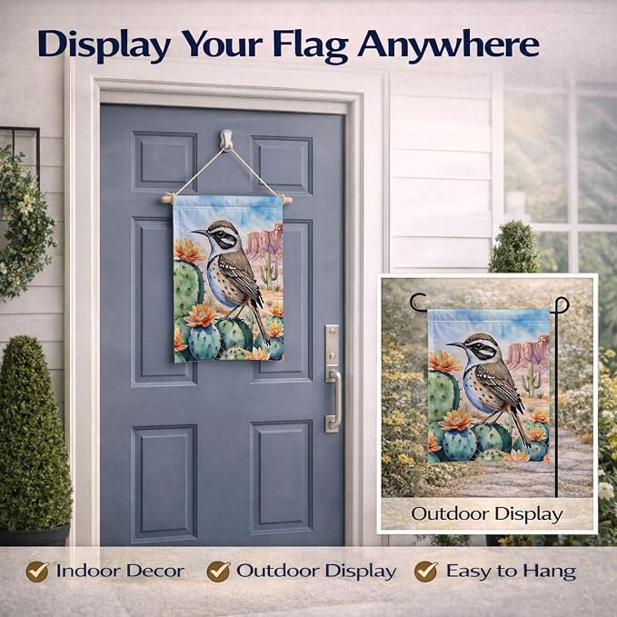 Caroline's Treasures Arizona Cactus Wren Garden Flag Mailbox Flag Decorative Yard Flag Banner Outside Patio Artwork Yard Flower Beds, Garden Size, Multicolor