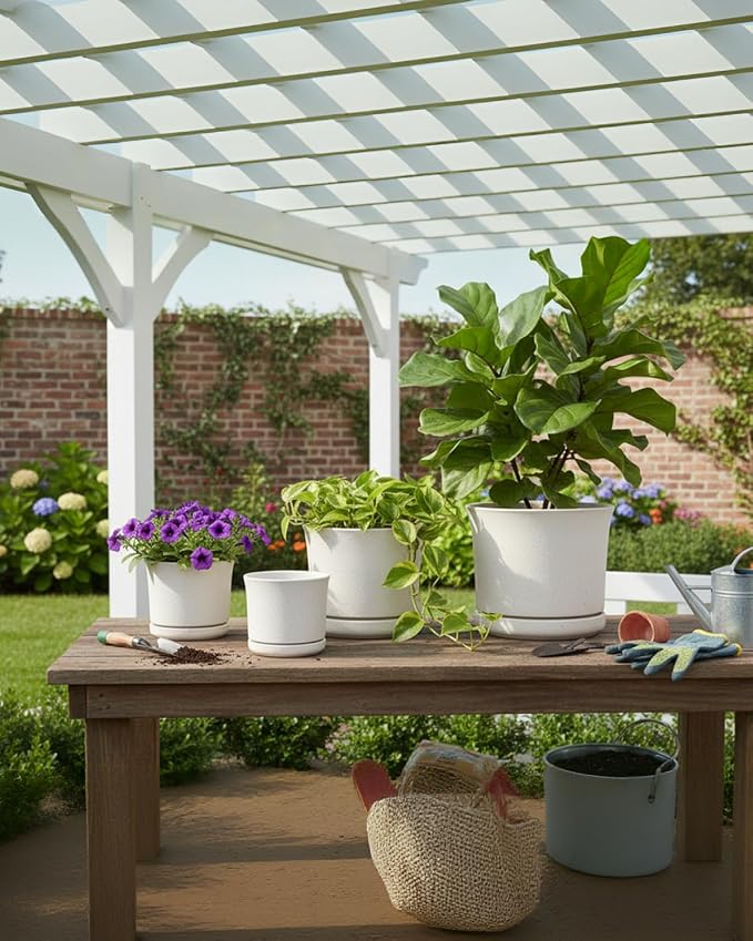 Ceramic Plant Pots Set of 3, 4.3"/5.6"/6.9" Indoor Plant Pots with Drainage Hole and Attached Saucer, Modern Ceramic Planters for Indoor Plants, Succulents, Herbs, Matte White Flower Pots