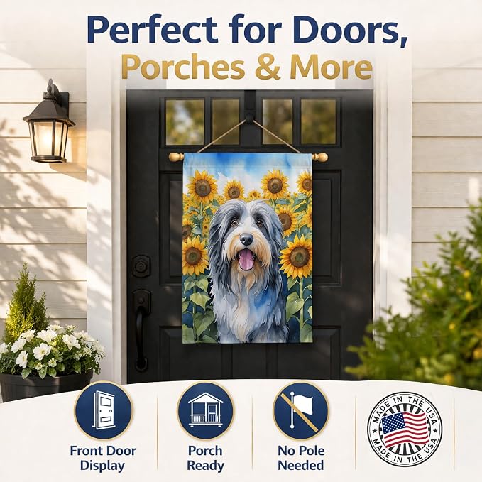Caroline's Treasures DAC6020CHF Bearded Collie in Sunflowers House Flag Large Porch Sleeve Pole Decorative Outside Yard Banner Artwork Wall Hanging, Polyester, House Size, Multicolor