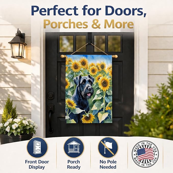 Caroline's Treasures DAC6087CHF Giant Schnauzer in Sunflowers House Flag Large Porch Sleeve Pole Decorative Outside Yard Banner Artwork Wall Hanging, Polyester, House Size, Multicolor