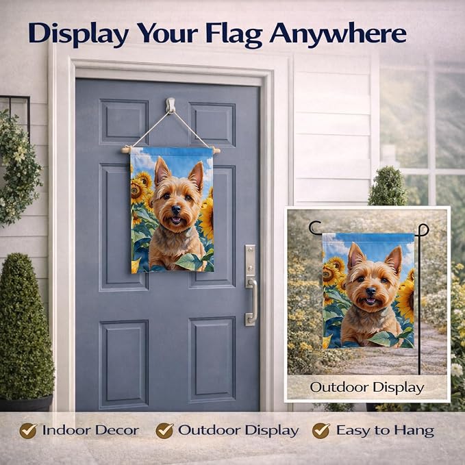 Caroline's Treasures DAC6127GF Norwich Terrier in Sunflowers Garden Flag Mailbox Flag Decorative Yard Flag Banner Outside Patio Artwork Yard Flower Beds, Garden Size, Multicolor