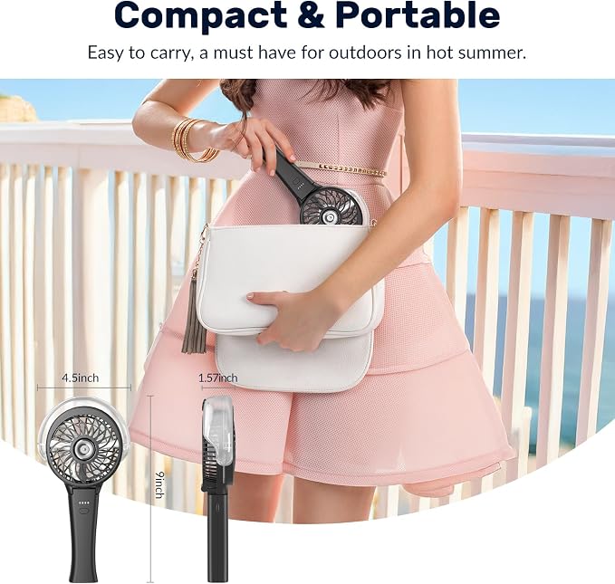 HandFan 4000mAh Portable Misting Fan, 50ml Water Tank, Rechargeable Handheld Personal Mister Fan, Spray Water Mist, Foldable Electric Cooling Ice Fans for Beach, Travel, Outdoors(Black)