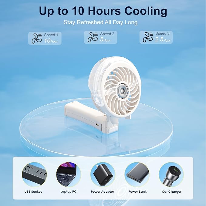 HandFan Upgraded Portable Handheld Misting Fan, Personal Mister Fan Rechargeable, Spray Water Mist Fans, Foldable Mini Cooling Hand Fans for Summer, Beach, Travel, Outdoors, Makeup, Disney(Beige)