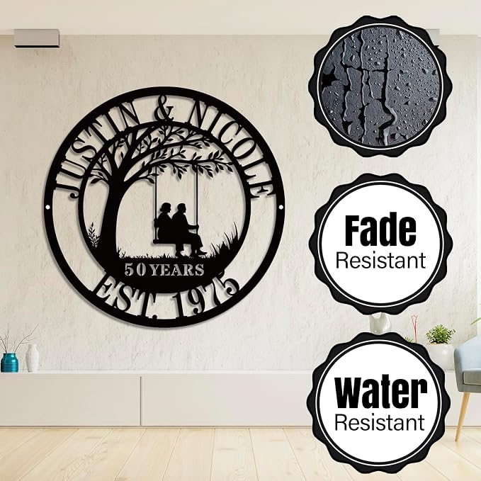 Personalized 50th/60th/25th/30th/40th/10th Anniversary Wedding Gifts for Couple Parent Husband Wife, Wedding Gifts for Couples, Custom Metal Name Signs, House Warming Gifts New Home