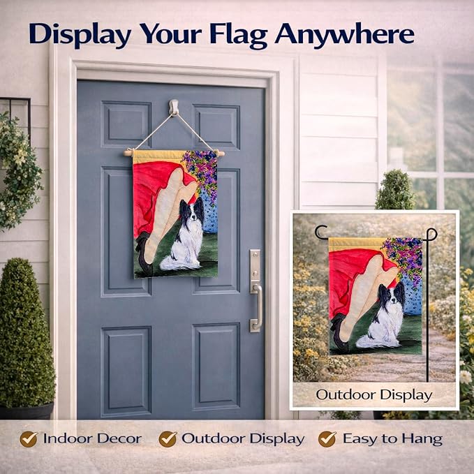 Caroline's Treasures SS8523GF Lady with her Papillon Garden Flag Mailbox Flag Decorative Yard Flag Banner Outside Patio Artwork Yard Flower Beds, Garden Size, Multicolor