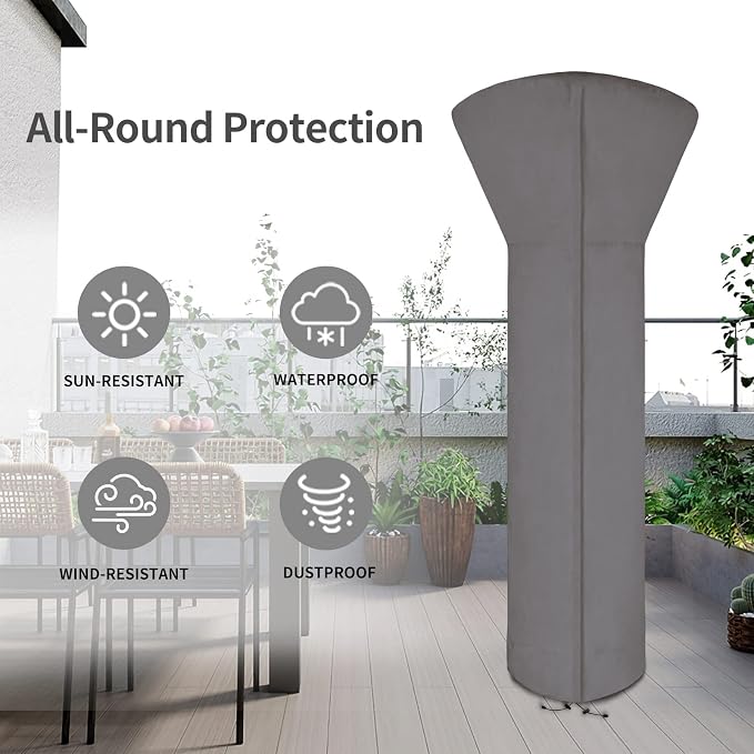 Easy-Going Patio Heater Cover with Zipper and Storage Bag, Waterproof Outdoor Heater Cover Dustproof, UV-Resisant, Wind-Resistant (89"H x 33"D x 19"B, Grey)