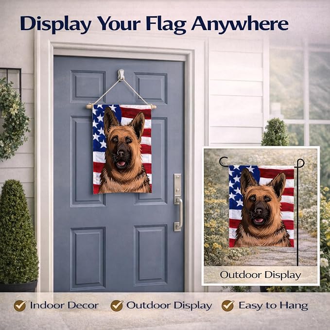 Caroline's Treasures CK6536GF German Shepherd Dog American Flag Garden Flag Mailbox Flag Decorative Yard Flag Banner Outside Patio Artwork Yard Flower Beds, Garden Size, Multicolor
