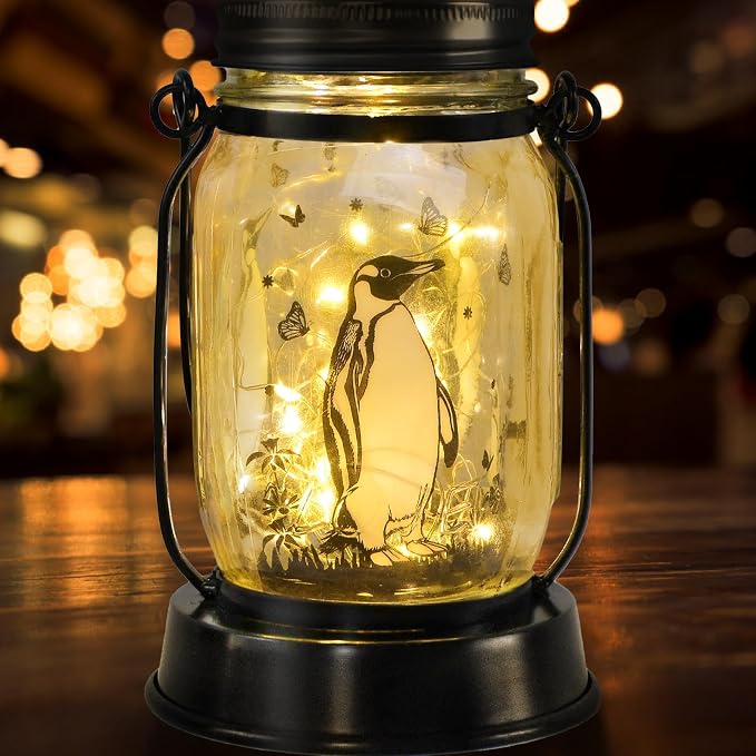 kyoryuger Penguin Gifts for Women/Men Penguin Solar Lanterns Mom Birthday Animal Lovers Lantern Animal Memorial Lights Solar Garden Decoration for Yard, Patio,Backyard,Porch Torches