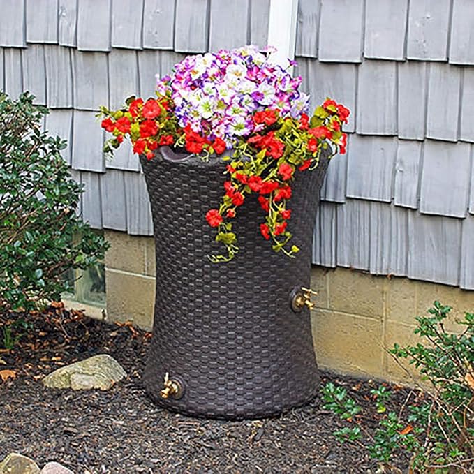 Good Ideas Impressions 50 Gallon Nantucket Rain Barrel Planter, Brown (4 Pack)
